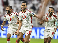 Khaled Aldhanhani (#19) of the United Arab Emirates celebrates after scoring a goal during the qualification 3rd round for the FIFA World Cu...