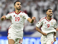 Khaled Aldhanhani (#19) of the United Arab Emirates celebrates after scoring a goal during the qualification 3rd round for the FIFA World Cu...