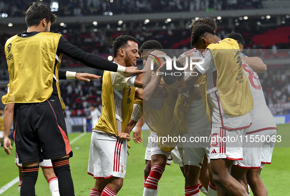 Ali Saleh Amro (#7) of the United Arab Emirates celebrates after scoring a goal during the qualification 3rd round for the FIFA World Cup 20...