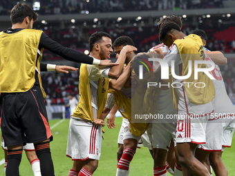 Ali Saleh Amro (#7) of the United Arab Emirates celebrates after scoring a goal during the qualification 3rd round for the FIFA World Cup 20...