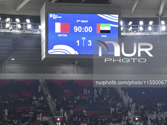 The scoreboard after the qualification 3rd round for the FIFA World Cup 2026 group A match between Qatar and United Arab Emirates at Ahmad B...