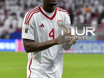 Kouame Kouadio of the United Arab Emirates celebrates after winning the qualification 3rd round for the FIFA World Cup 2026 group A match be...