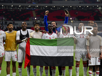 Players from the United Arab Emirates wave to their fans after the qualification third round for the FIFA World Cup 2026 Group A match betwe...