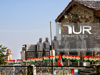 A statue of Bhimrao Ramji Ambedkar stands along the Mall Road in Mussoorie, Uttarakhand, India, on April 18, 2024. (