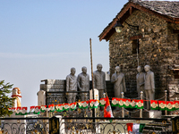 A statue of Bhimrao Ramji Ambedkar stands along the Mall Road in Mussoorie, Uttarakhand, India, on April 18, 2024. (