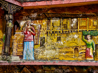 An artistic display depicts Kumaon villagers in a traditional home along the Mall Road in Mussoorie, Uttarakhand, India, on April 18, 2024....