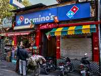 Dominos Pizza restaurant along the Mall Road in Mussoorie, Uttarakhand, India, on April 18, 2024. (