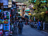 Shops line the Mall Road in Mussoorie, Uttarakhand, India, on April 18, 2024. (