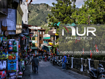 Shops line the Mall Road in Mussoorie, Uttarakhand, India, on April 18, 2024. (