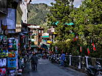 Shops line the Mall Road in Mussoorie, Uttarakhand, India, on April 18, 2024. (