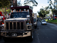 Rows of parked trucks are seen as truckers demonstrate against the increase in diesel prices in Bogota, Colombia, on September 5, 2024. (