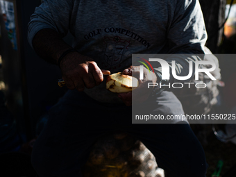 Truck drivers and their relatives take part in a community lunch and camp in northern Bogota, as truckers demonstrate against the increase i...