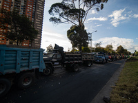 Rows of parked trucks are seen as truckers demonstrate against the increase in diesel prices in Bogota, Colombia, on September 5, 2024. (