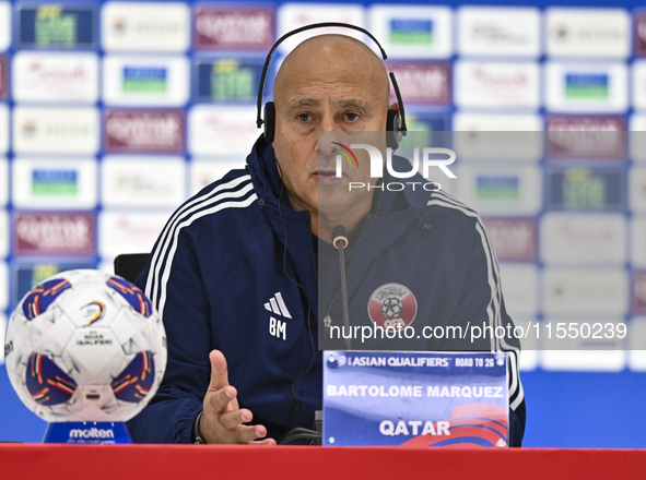 Qatar team head coach Marquez Lopez attends a press conference after the qualification 3rd round for the FIFA World Cup 2026 group A match b...