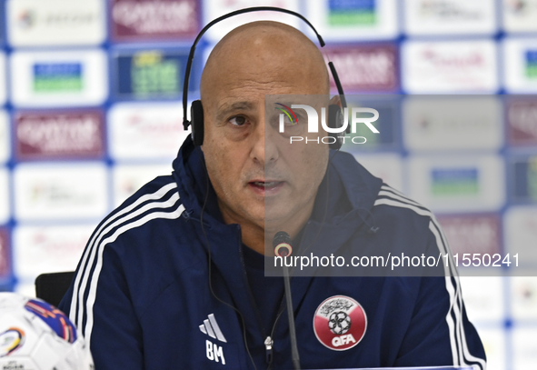 Qatar team head coach Marquez Lopez attends a press conference after the qualification 3rd round for the FIFA World Cup 2026 group A match b...