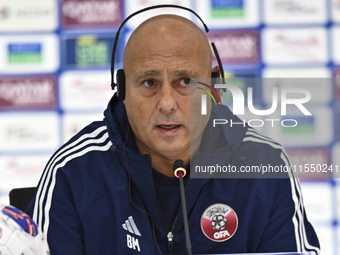 Qatar team head coach Marquez Lopez attends a press conference after the qualification 3rd round for the FIFA World Cup 2026 group A match b...