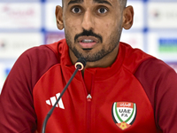 United Arab Emirates player Harib Abdalla Almusharrkh attends a press conference after the qualification 3rd round for the FIFA World Cup 20...