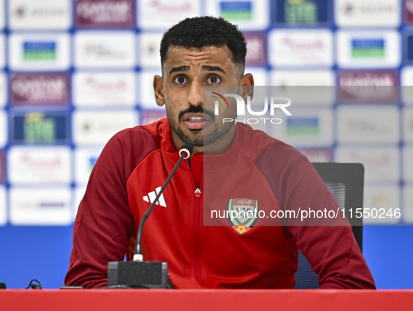 United Arab Emirates player Harib Abdalla Almusharrkh attends a press conference after the qualification 3rd round for the FIFA World Cup 20...