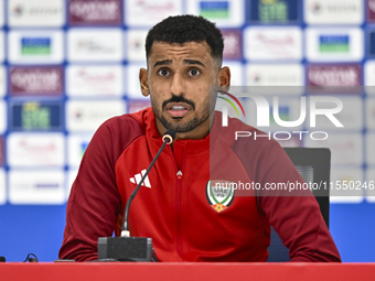 United Arab Emirates player Harib Abdalla Almusharrkh attends a press conference after the qualification 3rd round for the FIFA World Cup 20...