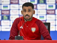 United Arab Emirates player Harib Abdalla Almusharrkh attends a press conference after the qualification 3rd round for the FIFA World Cup 20...