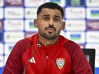 United Arab Emirates player Harib Abdalla Almusharrkh attends a press conference after the qualification 3rd round for the FIFA World Cup 20...