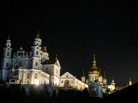 Night view of the Orthodox Holy Dormition Pochayiv Lavra in Pochaiv, Ukraine, on September 3, 2024 (