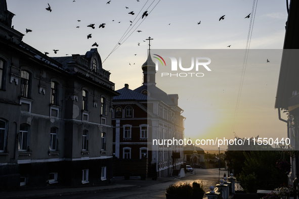 Morning street view in Pochaiv, Ukraine, on September 4, 2024 