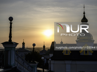 View of the Orthodox Holy Dormition Pochayiv Lavra in Pochaiv, Ukraine, on September 4, 2024 (