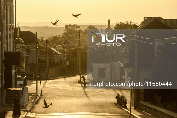 Morning street view in Pochaiv, Ukraine, on September 4, 2024 