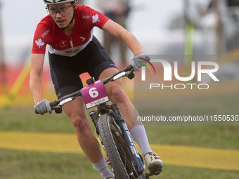 Emilly Johnston of Canada competes in the UCI Mountain Bike World Championships Women Under 23 in Pal Arinsal, Andorra, on August 31, 2024....