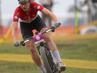 Emilly Johnston of Canada competes in the UCI Mountain Bike World Championships Women Under 23 in Pal Arinsal, Andorra, on August 31, 2024....