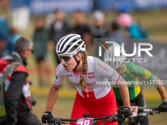 Kinga Zur of Poland competes in the UCI Mountain Bike World Championships Women Under 23 in Pal Arinsal, Andorra, on August 31, 2024. (