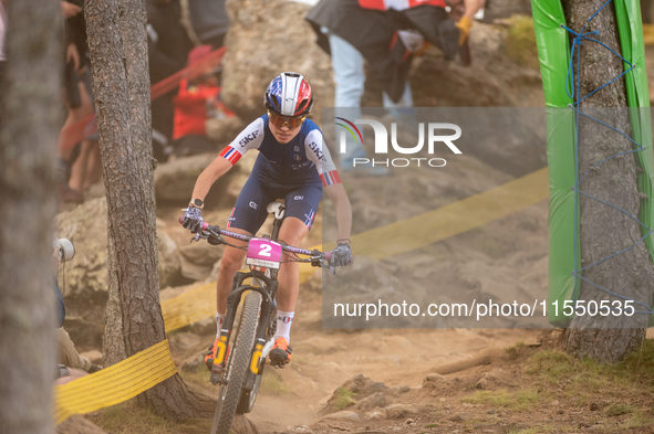 Olivia Onesti of France competes in the UCI Mountain Bike World Championships Women Under 23 in Pal Arinsal, Andorra, on August 31, 2024. 