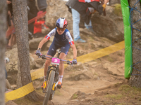 Olivia Onesti of France competes in the UCI Mountain Bike World Championships Women Under 23 in Pal Arinsal, Andorra, on August 31, 2024. (