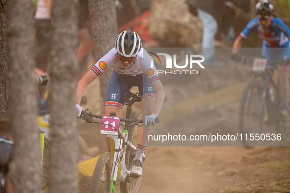 Ella Maclean-Howell of Great Britain participates in the UCI Mountain Bike World Championships Women Under 23 in Pal Arinsal, Andorra, on Au...