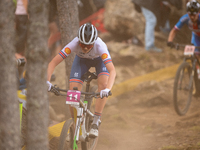 Ella Maclean-Howell of Great Britain participates in the UCI Mountain Bike World Championships Women Under 23 in Pal Arinsal, Andorra, on Au...