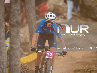 Valentina Corvi of Italy participates in the UCI Mountain Bike World Championships Women Under 23 in Pal Arinsal, Andorra, on August 31, 202...