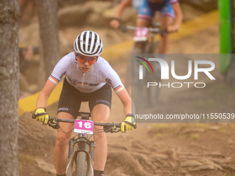 Sina Van of Germany participates in the UCI Mountain Bike World Championships Women Under 23 in Pal Arinsal, Andorra, on August 31, 2024. (