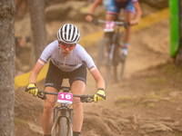 Sina Van of Germany participates in the UCI Mountain Bike World Championships Women Under 23 in Pal Arinsal, Andorra, on August 31, 2024. (