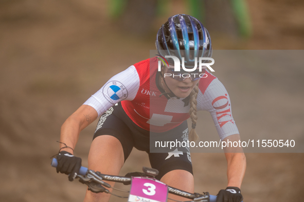 Ginia Caluori of Switzerland competes in the UCI Mountain Bike World Championships Women Under 23 in Pal Arinsal, Andorra, on August 31, 202...