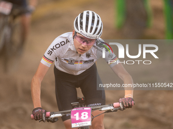 Luisa Daubermann of Germany competes in the UCI Mountain Bike World Championships Women Under 23 in Pal Arinsal, Andorra, on August 31, 2024...