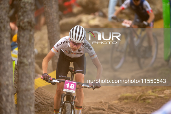 Luisa Daubermann of Germany competes in the UCI Mountain Bike World Championships Women Under 23 in Pal Arinsal, Andorra, on August 31, 2024...