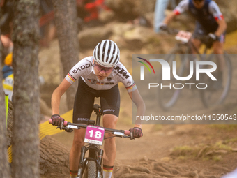 Luisa Daubermann of Germany competes in the UCI Mountain Bike World Championships Women Under 23 in Pal Arinsal, Andorra, on August 31, 2024...