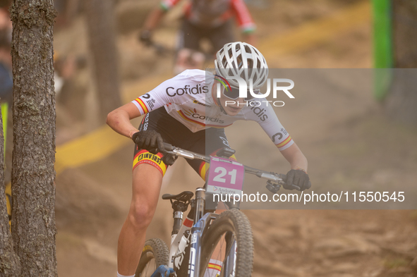 Marta Cano of Spain competes in the UCI Mountain Bike World Championships Women Under 23 in Pal Arinsal, Andorra, on August 31, 2024. 