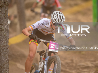 Marta Cano of Spain competes in the UCI Mountain Bike World Championships Women Under 23 in Pal Arinsal, Andorra, on August 31, 2024. (