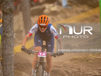 Lauriane Duraffourg of France competes in the UCI Mountain Bike World Championships Women Under 23 in Pal Arinsal, Andorra, on August 31, 20...