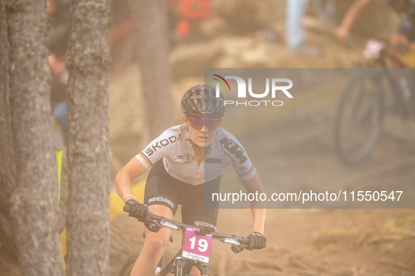 Finja Lipp of Germany participates in the UCI Mountain Bike World Championships Women Under 23 in Pal Arinsal, Andorra, on August 31, 2024. 