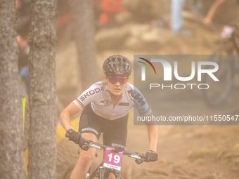 Finja Lipp of Germany participates in the UCI Mountain Bike World Championships Women Under 23 in Pal Arinsal, Andorra, on August 31, 2024....