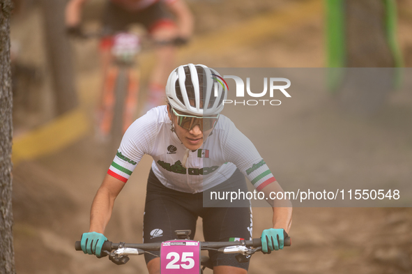 Maria Carolina Flores of Mexico competes in the UCI Mountain Bike World Championships Women Under 23 in Pal Arinsal, Andorra, on August 31,...