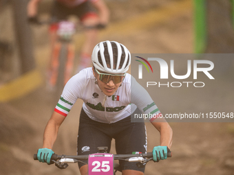 Maria Carolina Flores of Mexico competes in the UCI Mountain Bike World Championships Women Under 23 in Pal Arinsal, Andorra, on August 31,...